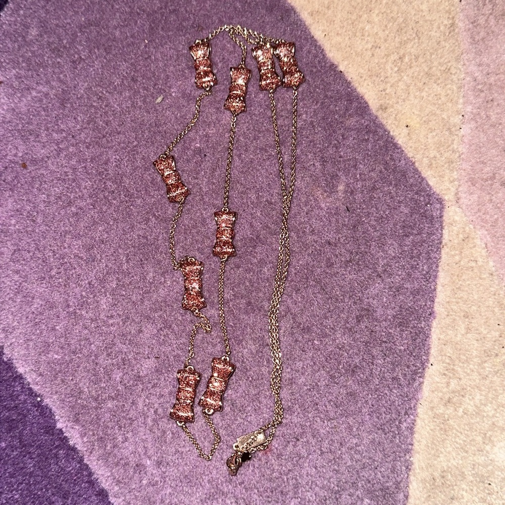 Kate Spade “Take a Bow” Rose Gold, Pink Glitter Chain Necklace, NWOT - Picture 8 of 8